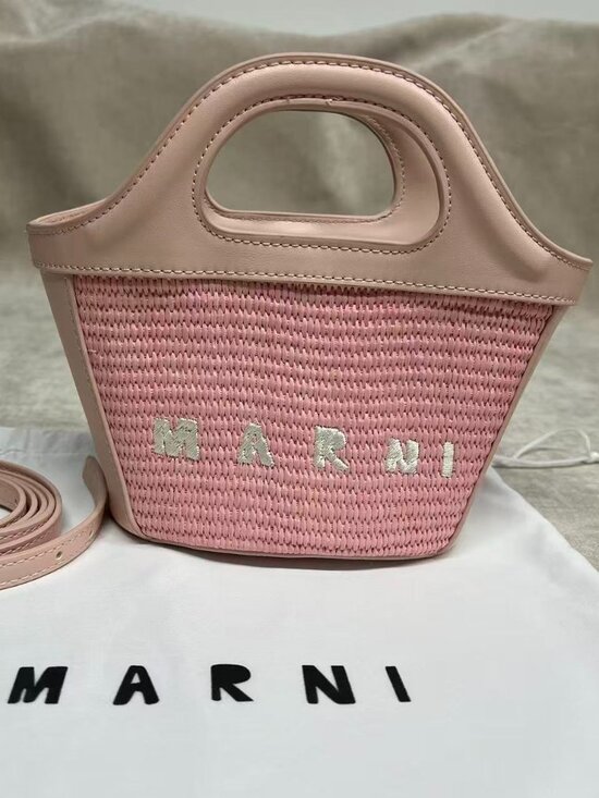 Marni Handbags - Marni Blush Woven Straw Mini Basket Handbag